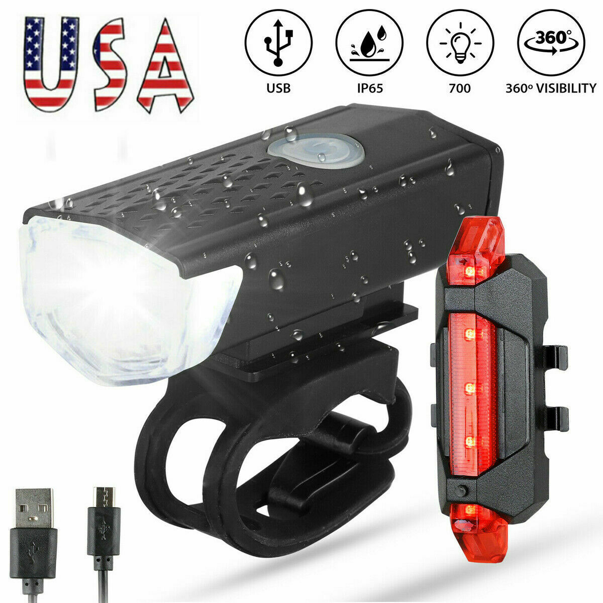 Rainproof USB Rechargeable LED Bike Lights